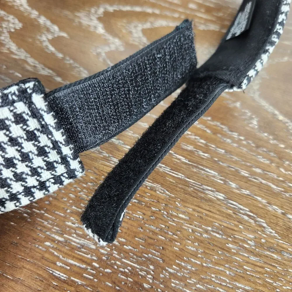 Houndstooth Black & White Pattern Polyester Wool Blend Adjustable Visor OSFM